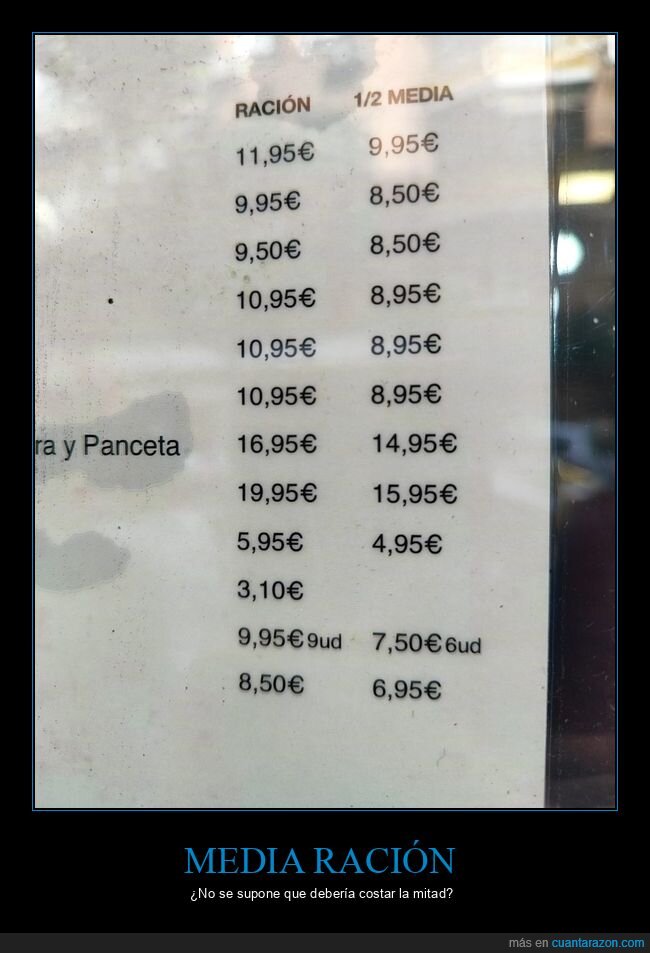 media ración,precios