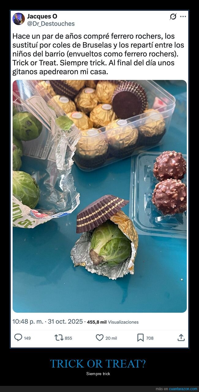 coles de bruselas,ferrero rocher,halloween,trolling