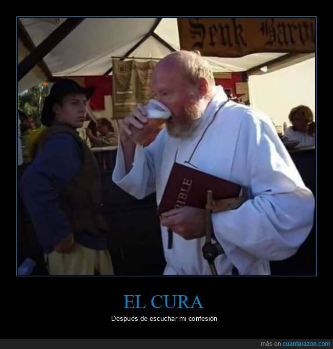 bebiendo,cerveza,confesión,cura
