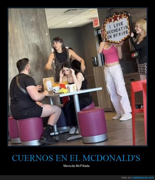 cuernos,mcdonald's,pillada