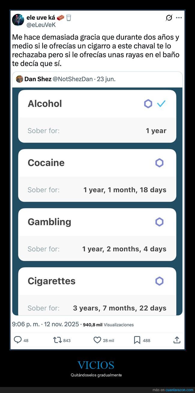 alcohol,coca,juego,sobrio,tabaco,vicios