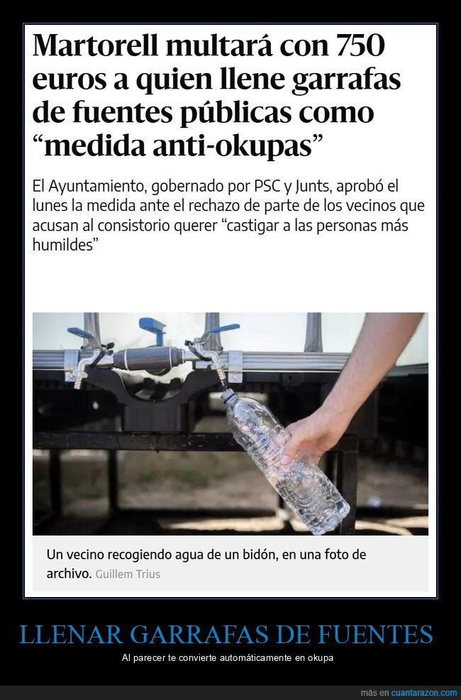 garrafas,fuentes públicas,multas,okupas