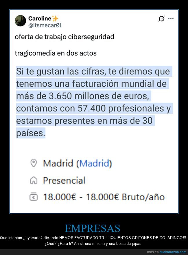 empresa,facturación,oferta de empleo,sueldo