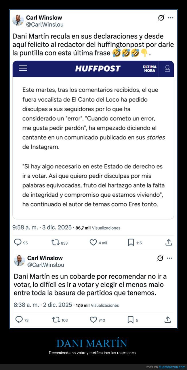 dani martín,rectificar,votar