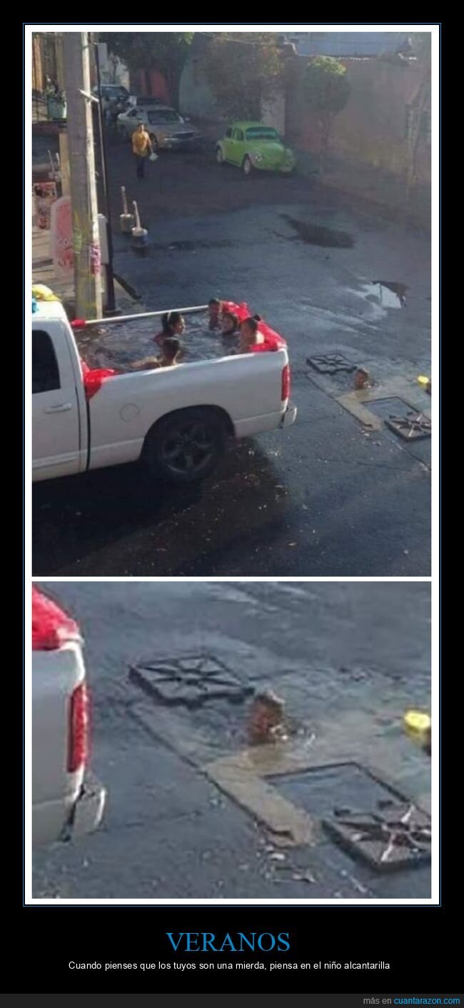 alcantarilla,ba&ntilde;&aacute;ndose,camioneta,ni&ntilde;os,wtf