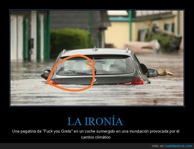coches,inundaci&oacute;n,pegatina,greta thunberg