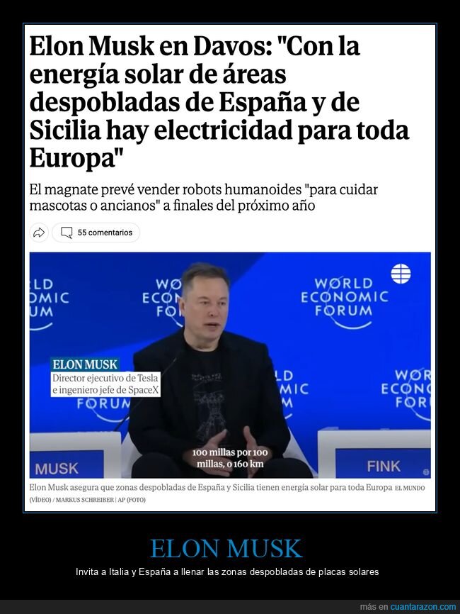 elon musk,davos,energ&iacute;a solar,espa&ntilde;a,italia