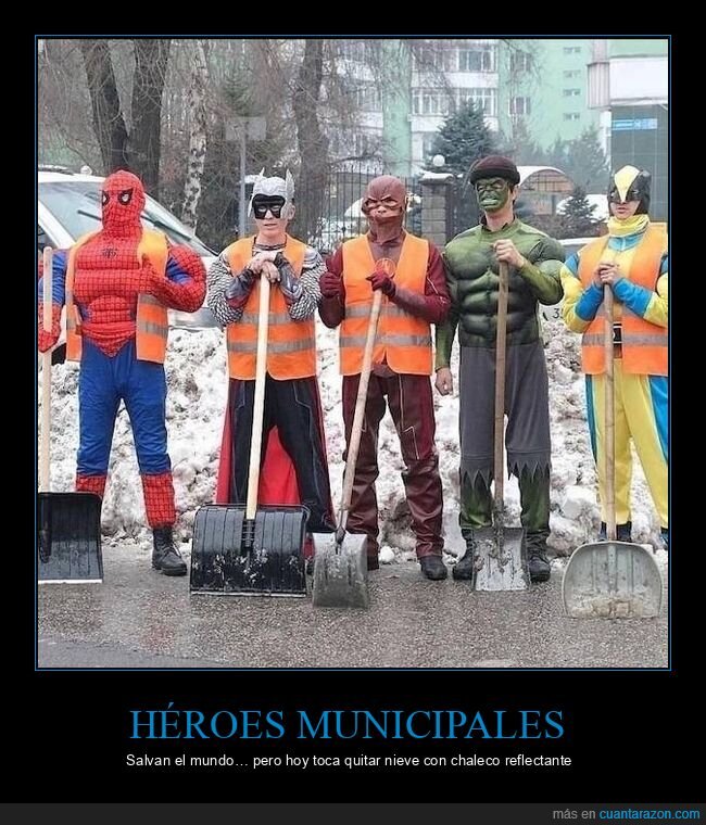 superh&eacute;roes,nieve,palas,chalecos,trabajo