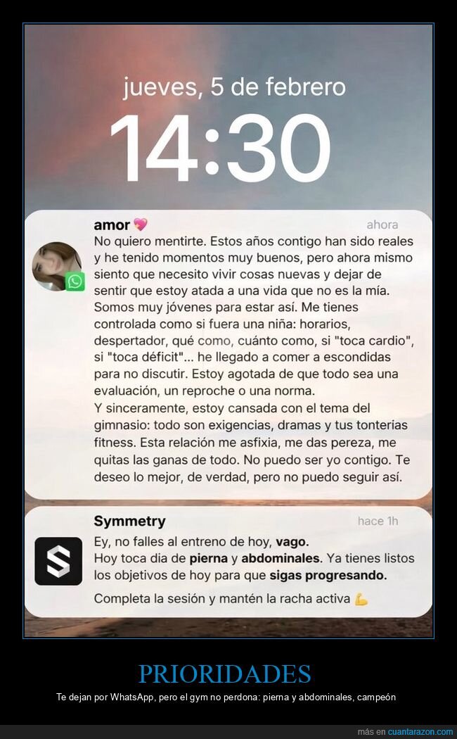 ruptura,gimnasio,prioridades,entreno,whatsapp
