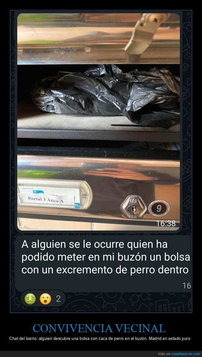 vecindario,buz&oacute;n,excremento,Madrid,whatsapp