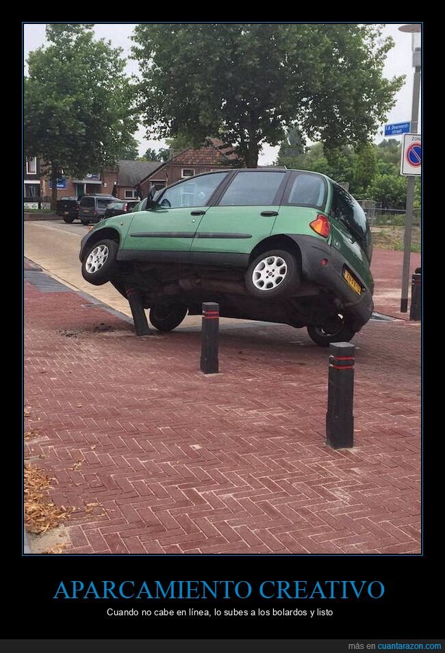 aparcamiento,coche,bolardos,chapuza,wtf