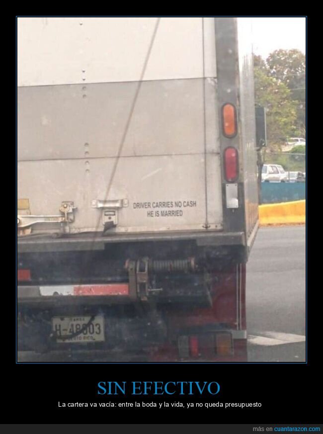 cami&oacute;n,matrimonio,cartera,tr&aacute;fico,cartel