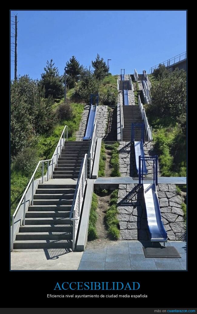escaleras,tobogan,urbanismo,absurdo,eficiencia