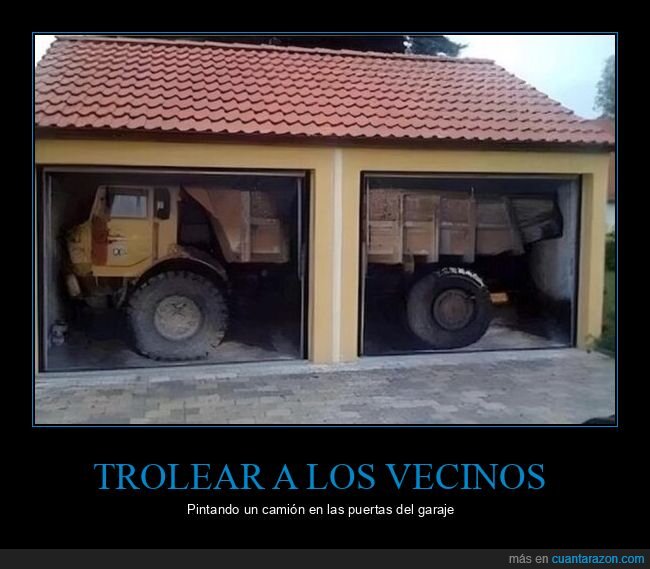 vecinos,garaje,broma,excavadora,apariencia