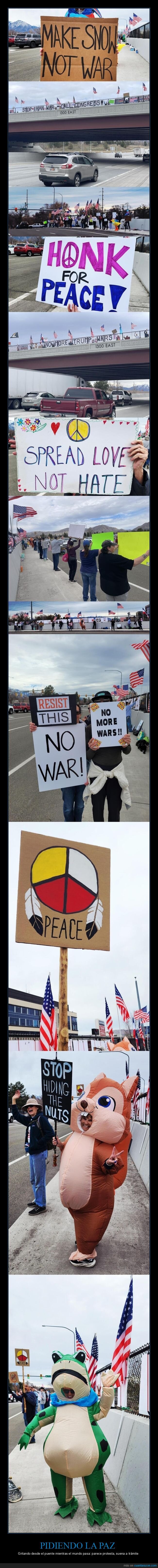 protesta,guerra,paz,puente,carteles