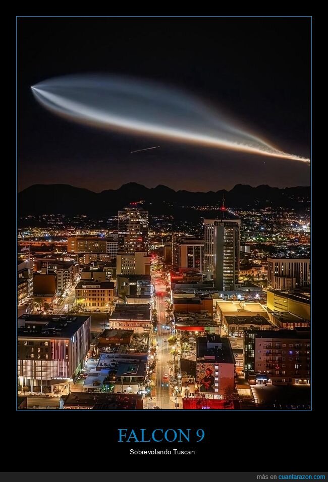 Falcon9,cohete,cielo,ciudad,nocturna