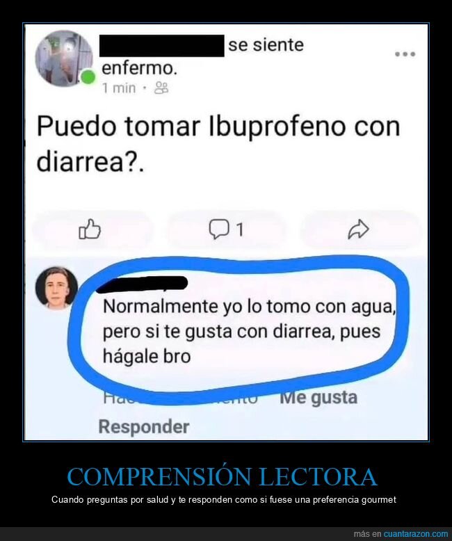 ibuprofeno,diarrea,facebook,comentario,malentendido
