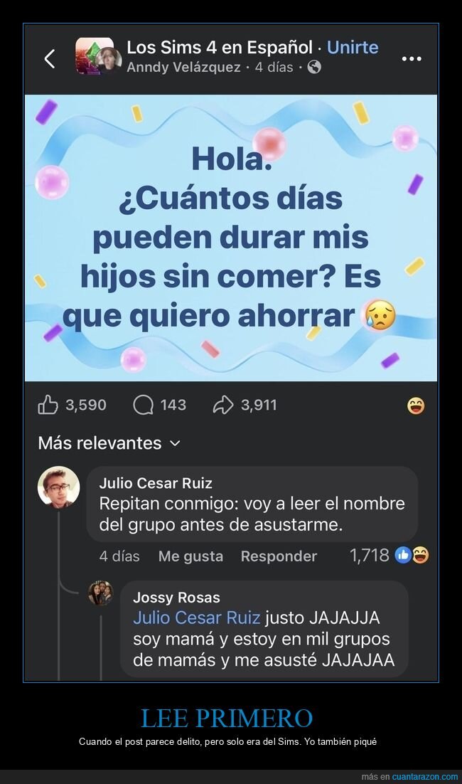 Sims,Facebook,comentarios,malentendido,ahorro