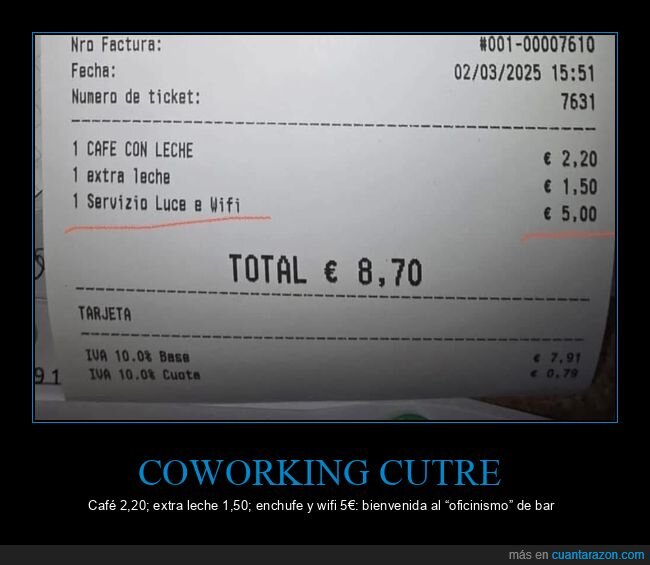 cafeteria,ticket,wifi,enchufe,cobro