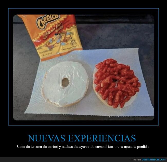cheetos,bagel,queso,picante,desayuno