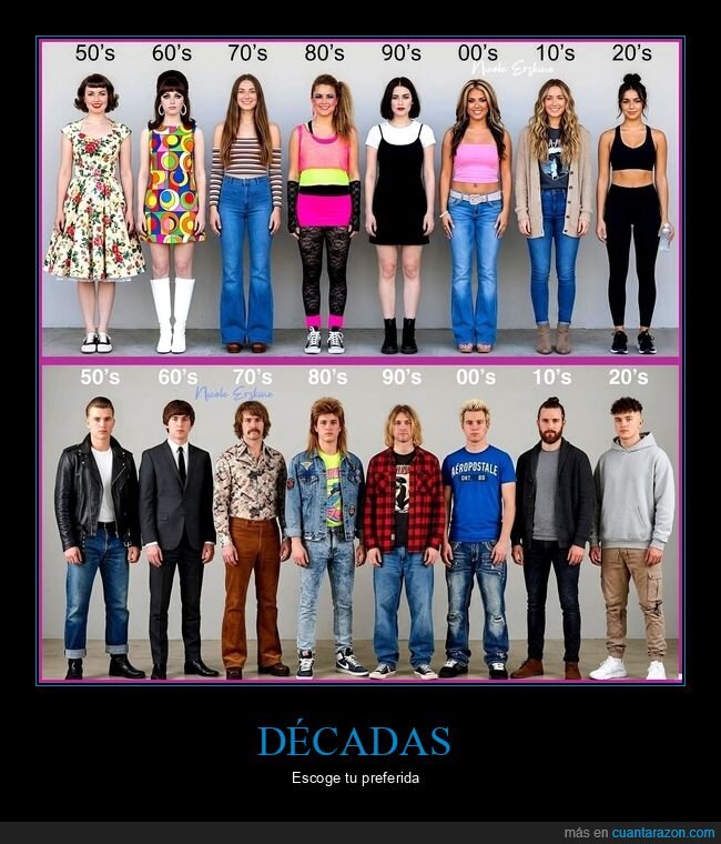 decadas,moda,nostalgia,estilos,comparacion