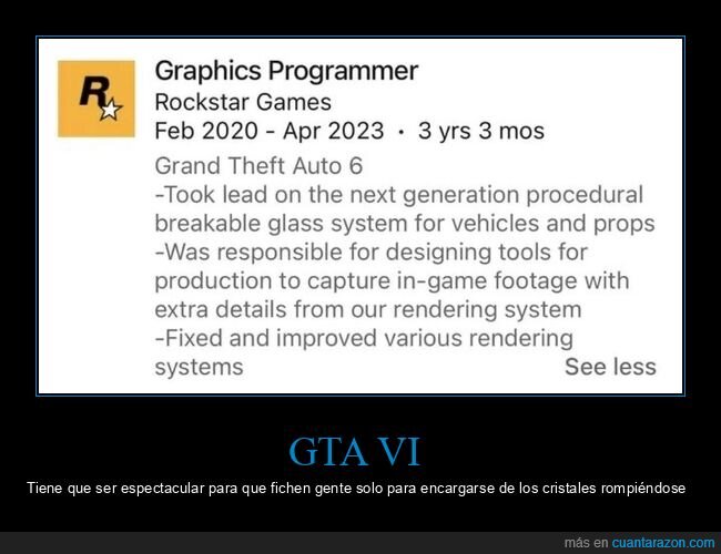GTA6,Rockstar,programador,vidrio,curriculum