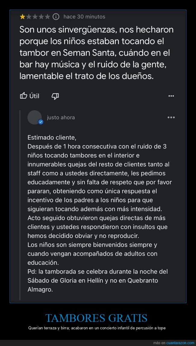 tambores,bar,quejas,ni&ntilde;os,ruido