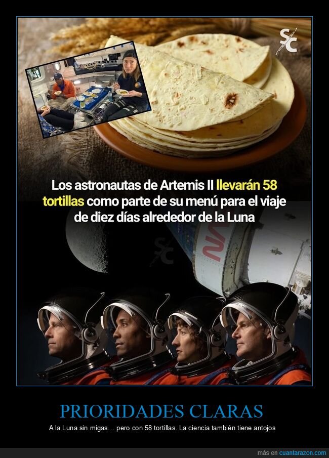 NASA,Artemis,tortillas,Luna,astronautas