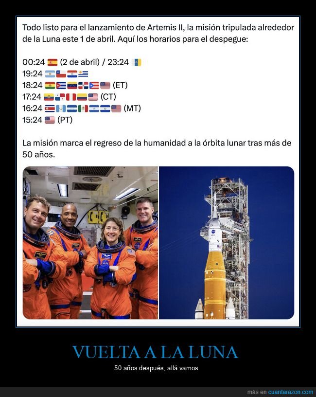 ArtemisII,NASA,lanzamiento,Luna,horarios