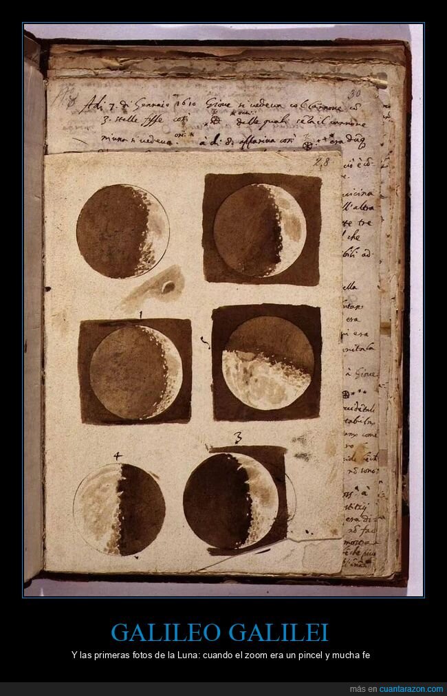 Galileo,Luna,telescopio,acuarela,astronom&iacute;a