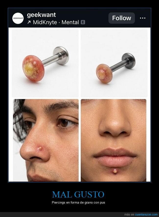 piercing,grano,nariz,labio,metedura