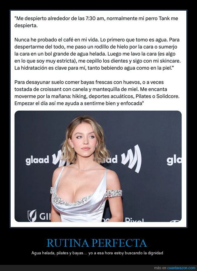 Sydney Sweeney,rutina,ma&ntilde;ana