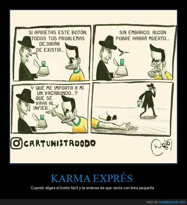 bot&oacute;n,karma,ego&iacute;smo,consecuencias,vi&ntilde;eta