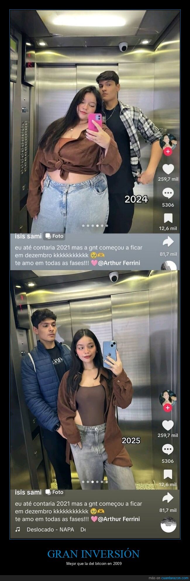 inversi&oacute;n,bitcoin,pareja,selfie,ascensor