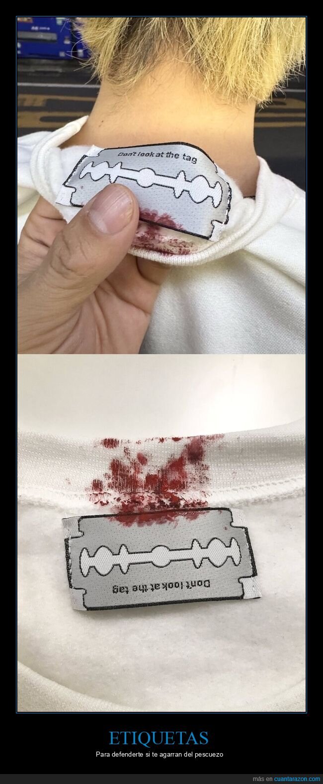 curiosidad,etiqueta,cuchilla,sangre,broma