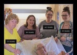 Enlace a Una bebé fotografiada con su madre, abuela, bisabuela, tatarabuela, tataratatarabuela.
