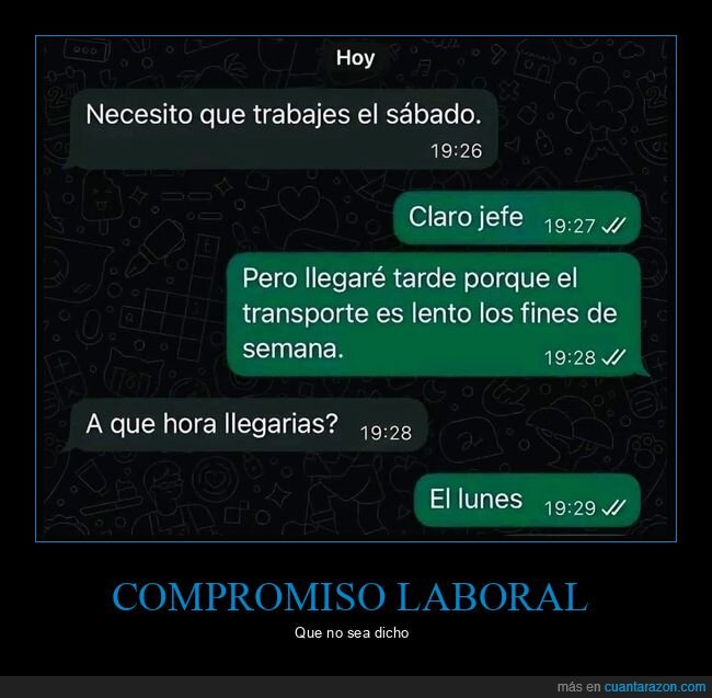 trabajo,s&aacute;bado,excusas,transporte,lunes