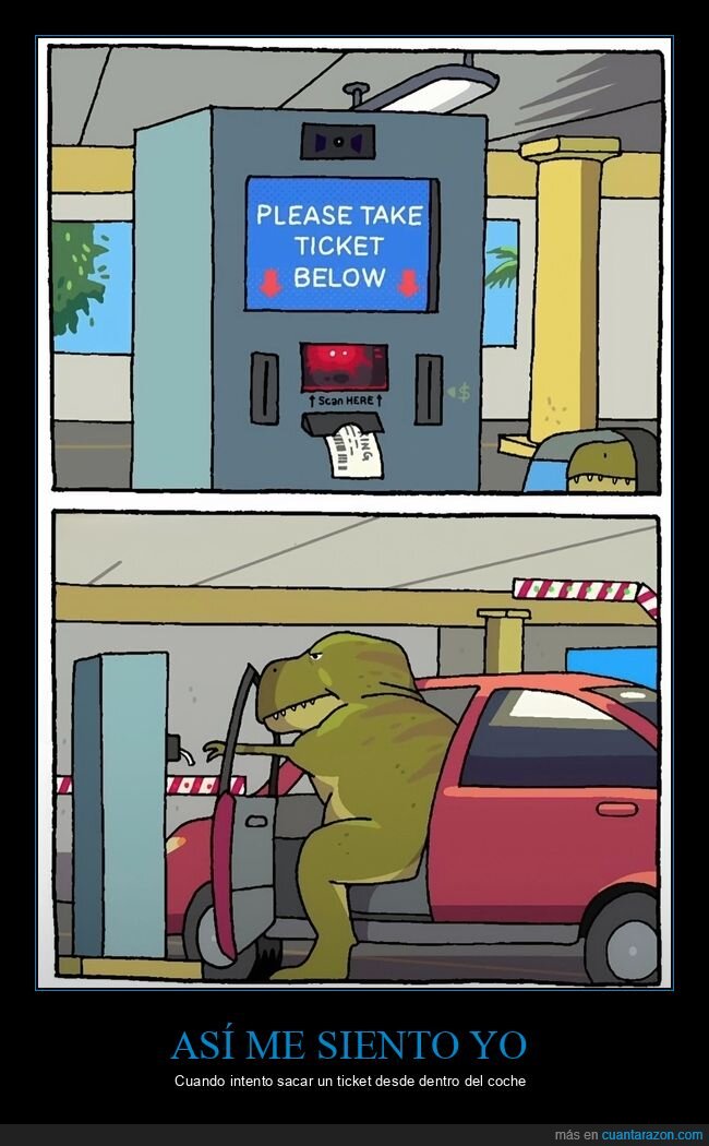 estacionamiento,dinosaurio,m&aacute;quina,entrada,absurdo