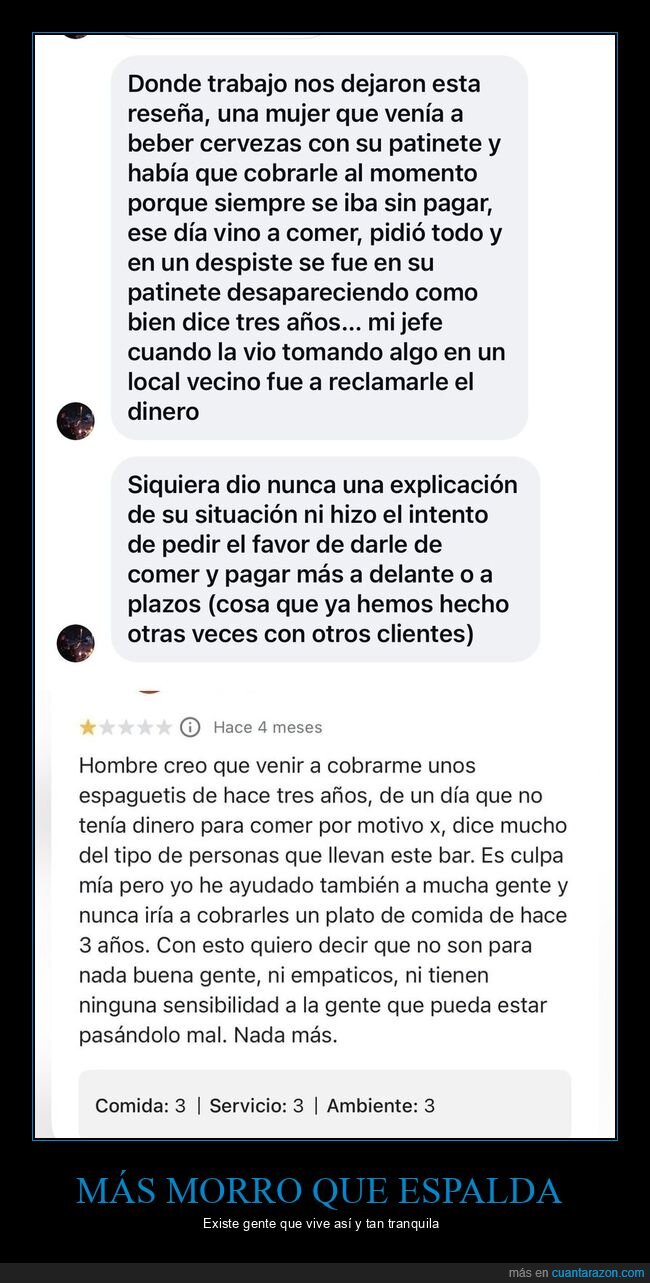 deuda,restaurante,morosidad,clientela,rencilla