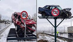 Enlace a En Turquía, están utilizando coches destrozados para señalizar los límites de velocidad