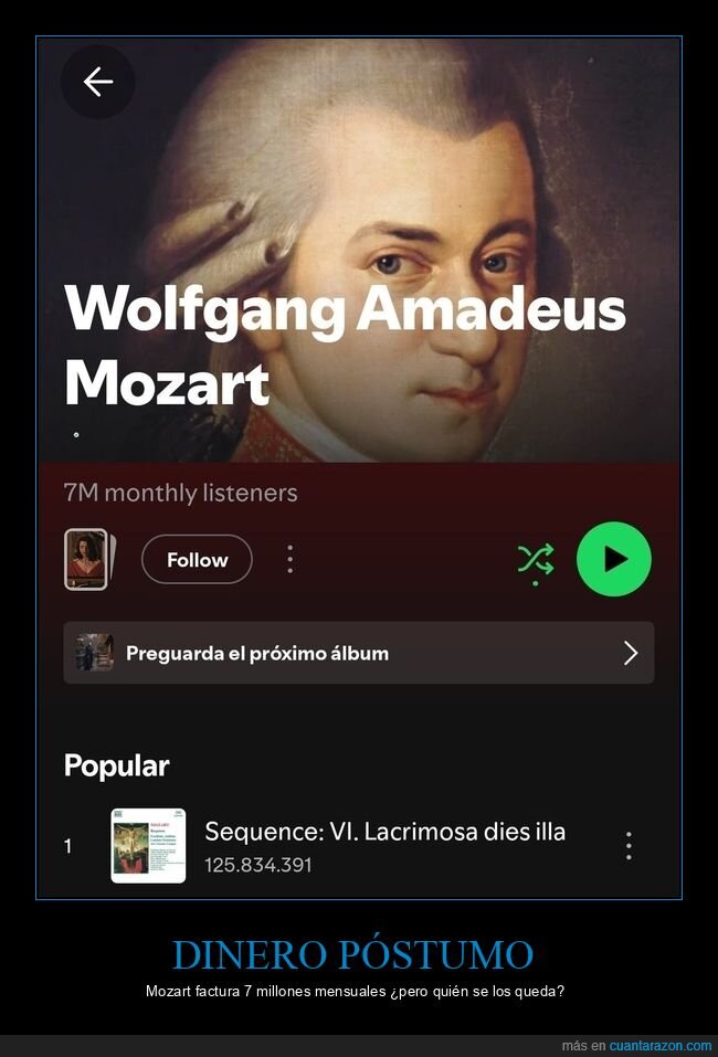 Mozart,Spotify,Dinero,Cl&aacute;sica,Injusticia