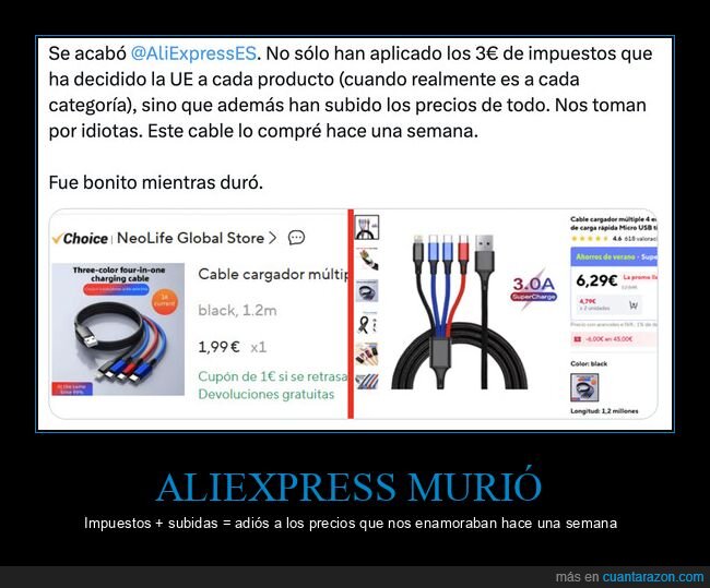 AliExpress,impuestos,precios,estafa,cables