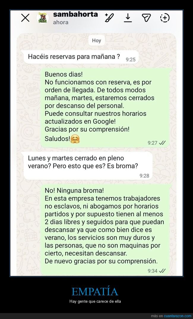 descanso,trabajo,empat&iacute;a,hosteler&iacute;a,incomprensi&oacute;n