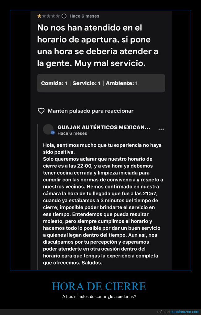 horario,servicio,restaurante,quejas,cierre