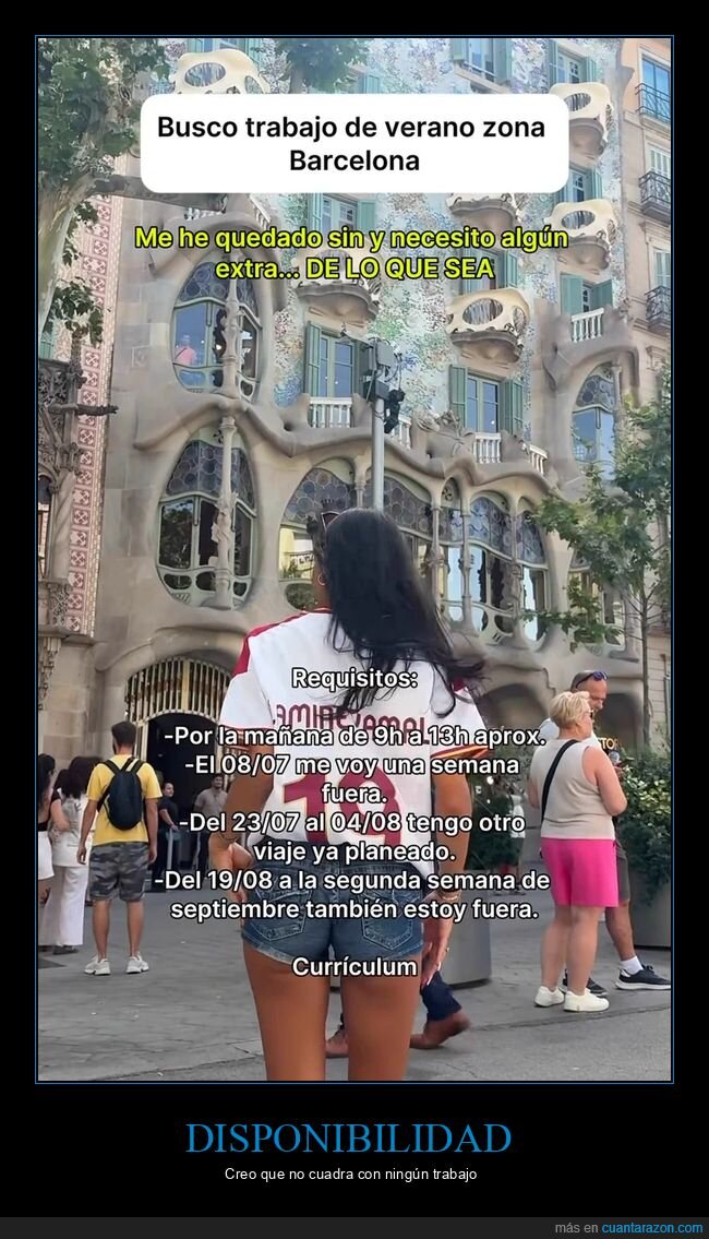 empleo,verano,Barcelona,disponibilidad,desprop&oacute;sito