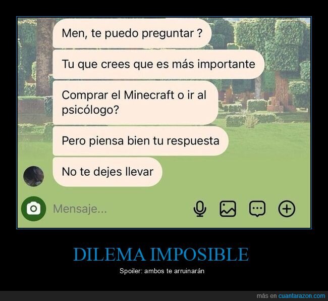 Minecraft,psic&oacute;logo,dilema,prioridades,salud