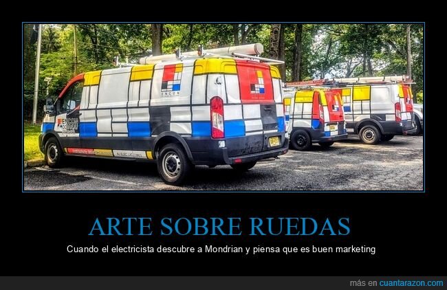 Mondrian,electricistas,furgoneta,dise&ntilde;o,absurdo