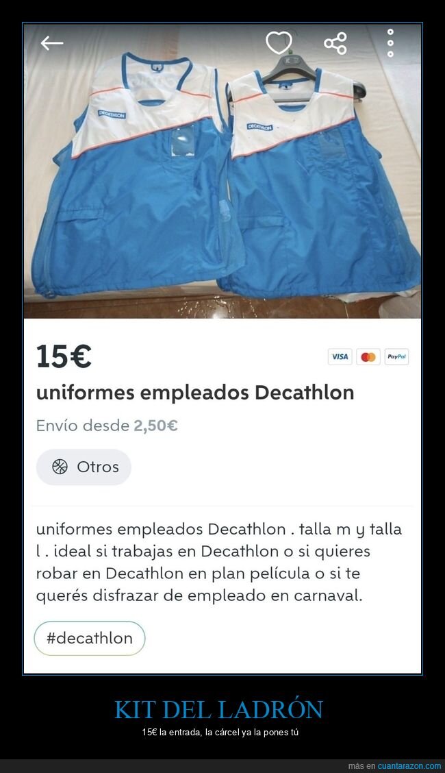 Decathlon,uniforme,disfraz,wallapop,empleado