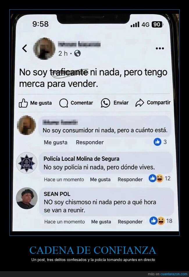 Facebook,publicaci&oacute;n,polic&iacute;a,traficante,comentarios
