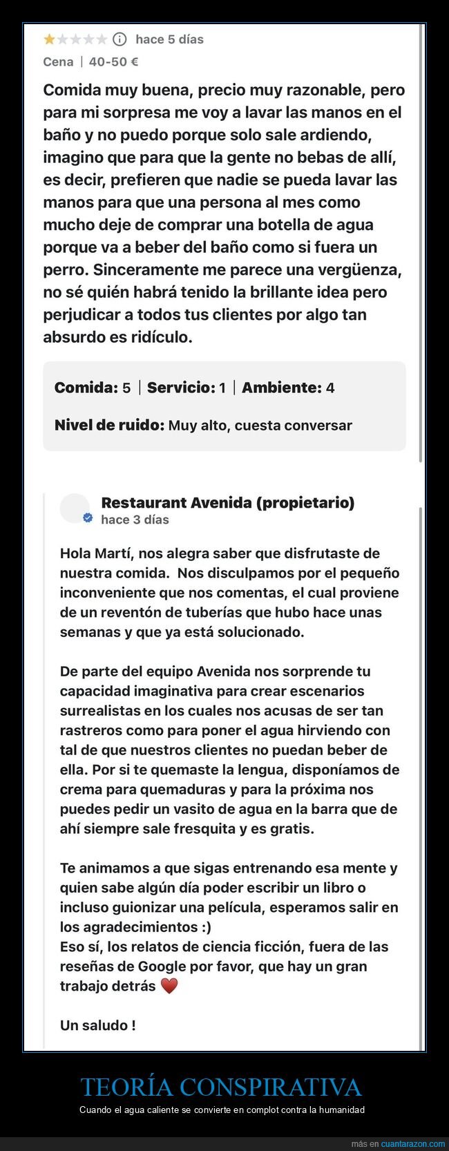 rese&ntilde;a,restaurante,tuber&iacute;as,cliente,respuesta